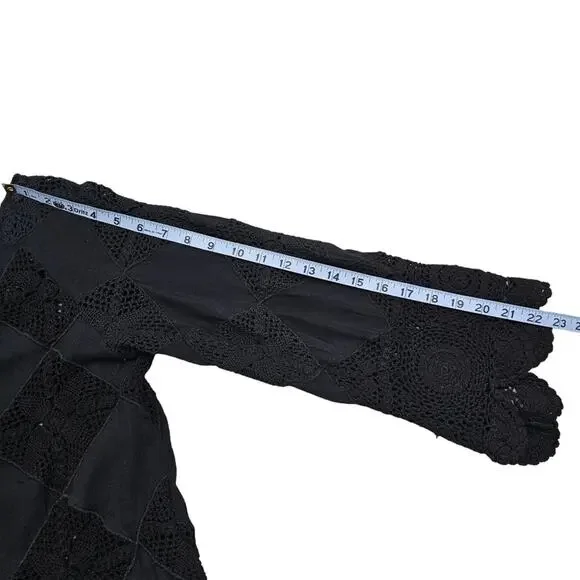 Free People Top Womens Size XS Black Crochet Lace Cut Out Bell Sleeve Whimsigoth - Picture 12 of 14